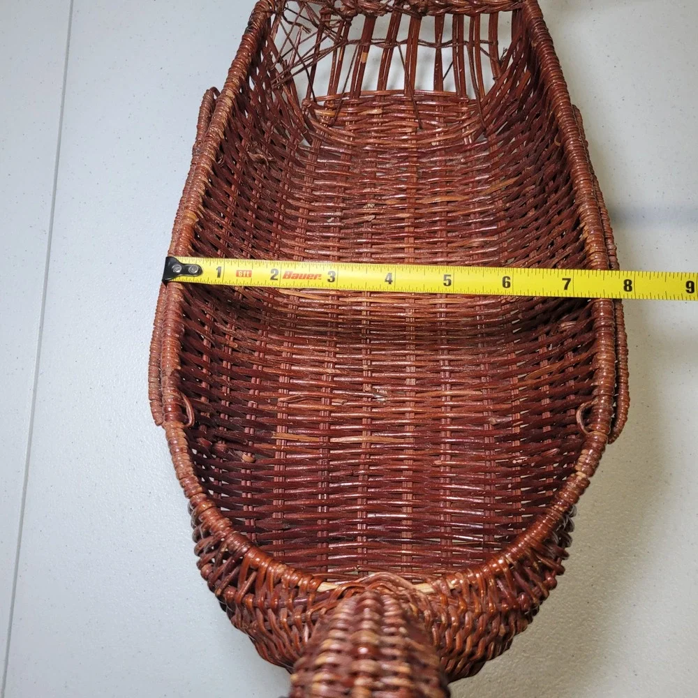 Turkey Roll Bread Basket Vintage Wicker Thanksgiving Brown Handwoven 15 Inch